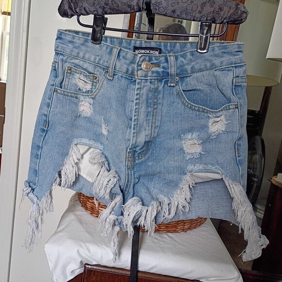 Distressed Denim Jean Shorts Size US Small/ UK Size 6 - Picture 1 of 4